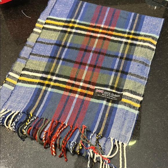 Cashmere Blue and Red‎ Plaid Scarf with Fringed Ends - Picture 1 of 2